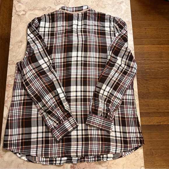 NWT Chico’s Ruffled Brown Plaid Shirt Large - Picture 7 of 10